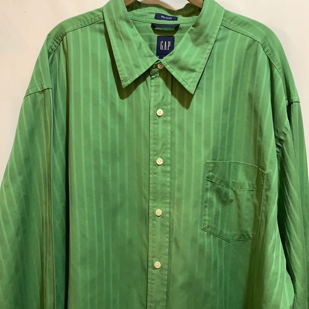GAP DRESS SHIRT SZ XXL GREEN RELAXED 1000% COTTON
